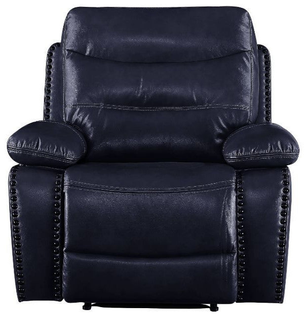 Leather-Gel Upholstered Motion Recliner, Navy