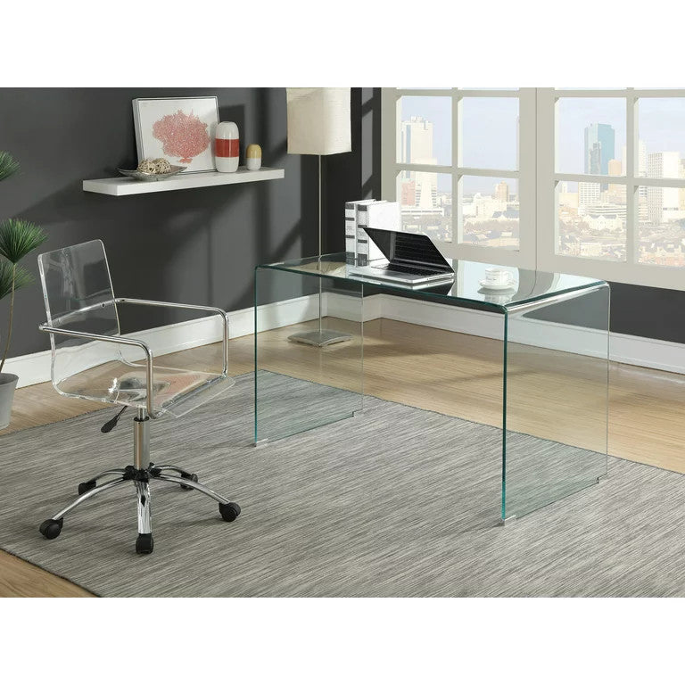 Modern Desk, Clear Tempered Glass Construction & Chrome Metal Feet Protectors