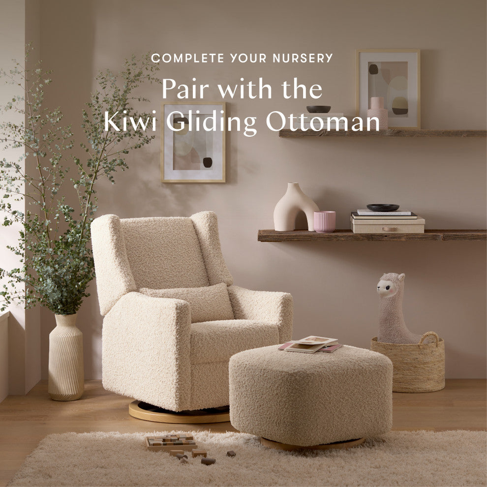 Kiwi Electronic Recliner and Swivel Glider With USB port, Almond Teddy Loop With Light Wood Base
