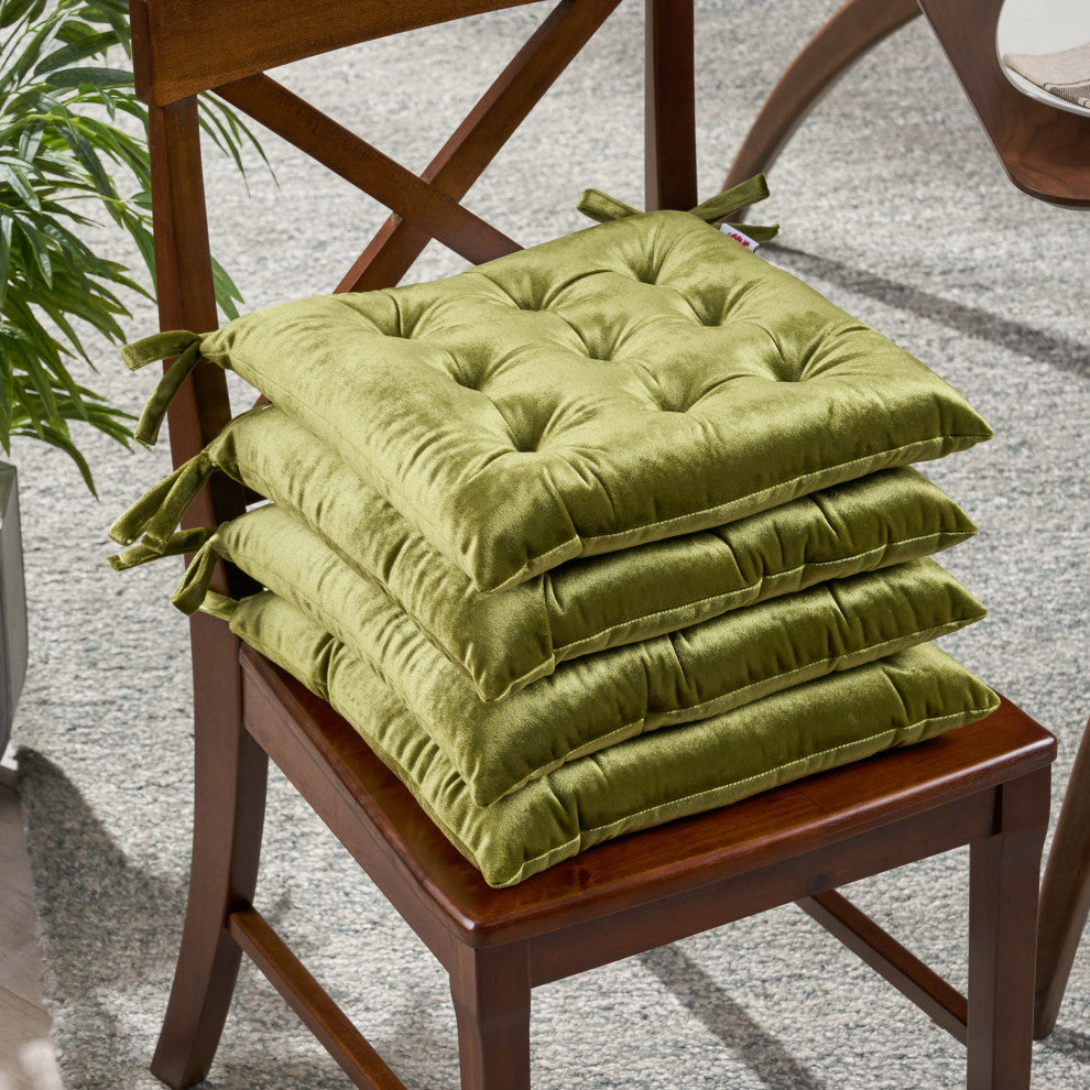 Hallie Tufted Velvet Dining Chair Cushions, Set of 4, Sage
