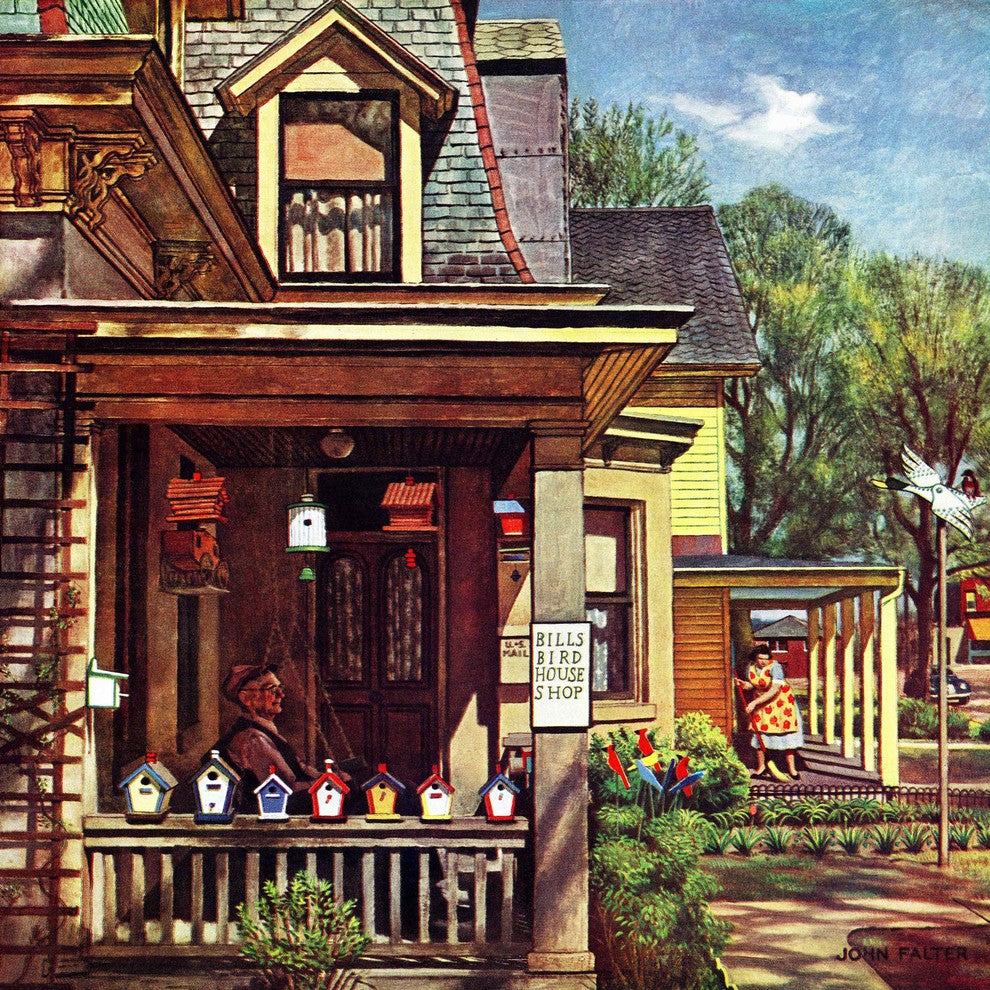 "Birdhouse Builder" Painting Print on Canvas by John Falter