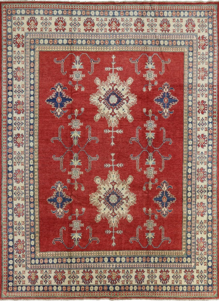Oriental Red Super Kazak Hand-Knotted Wool Rug, 9'x13'
