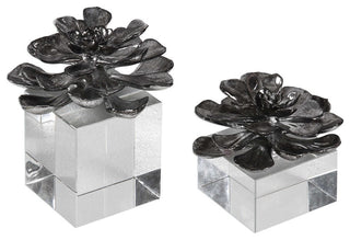 Indian Lotus Metallic Silver Flowers, Set of 2 Designed by Grace Feyock