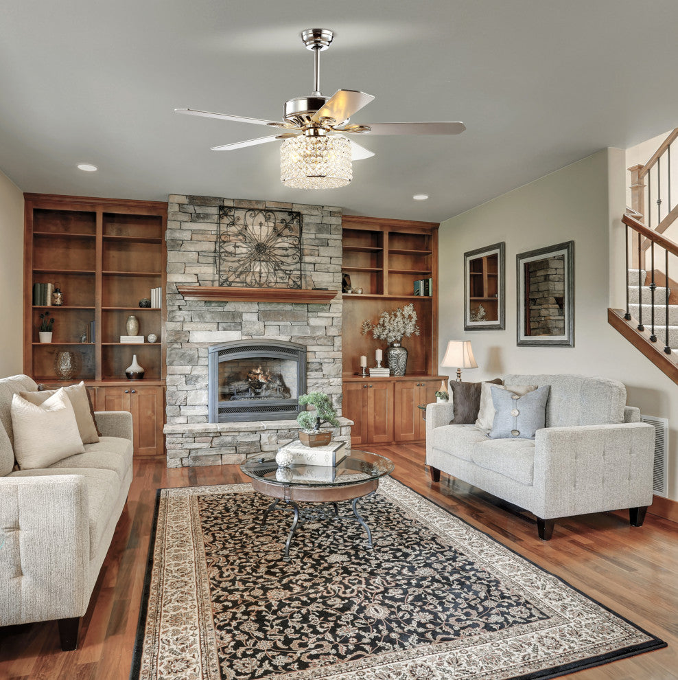 Brandy 52" 3-Light Crystal LED Ceiling Fan With Remote, Chrome