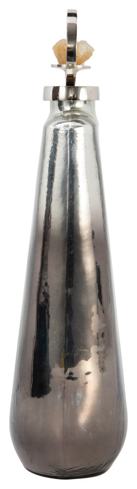 Glass, 19" Metallic Bottle, Stone Top, Silver