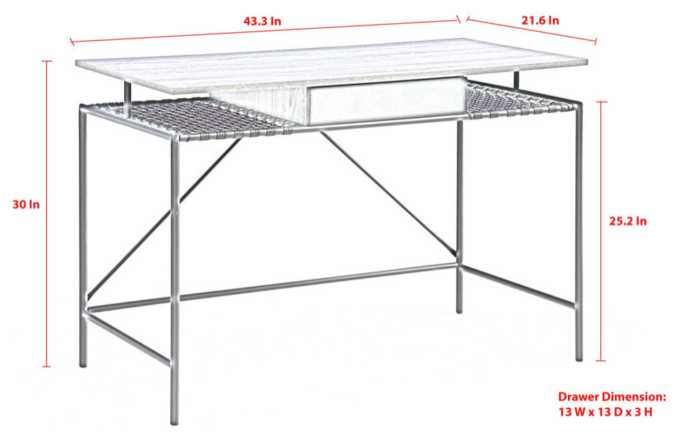 Loft Lyfe Mileena Desk, 1 Storage Drawer, Natural/Black 43.3Lx21.6Wx30H