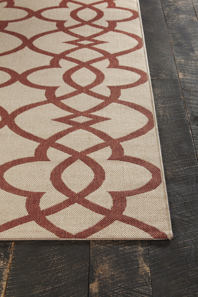 Chandra Calcutta Cal1559 Geometric Outdoor Rug, Beige/Rust, 5'3"x7'6"