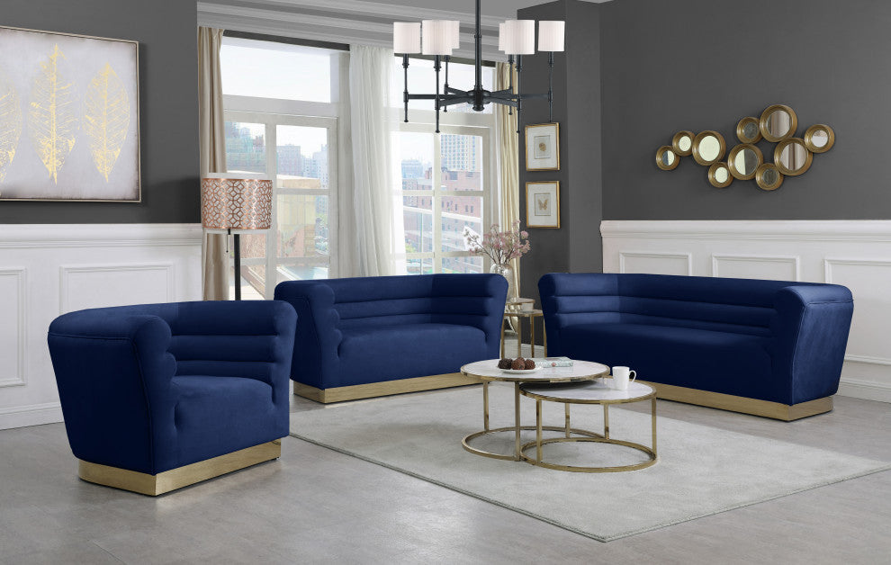 Bellini Velvet Upholstered Sofa, Navy