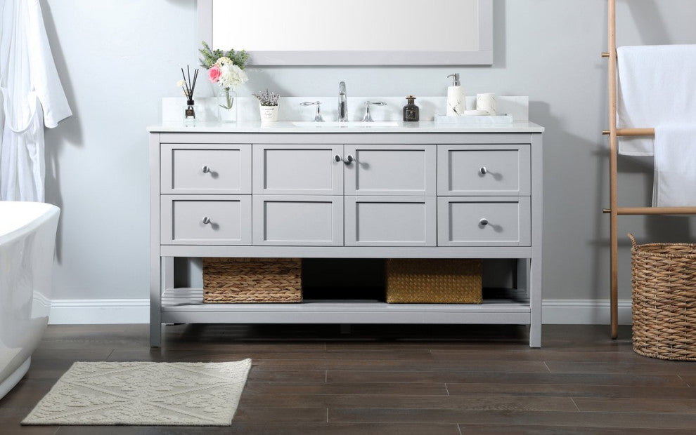 Elegant VF16460GR-BS 60"Single Bathroom Vanity, Gray With Backsplash