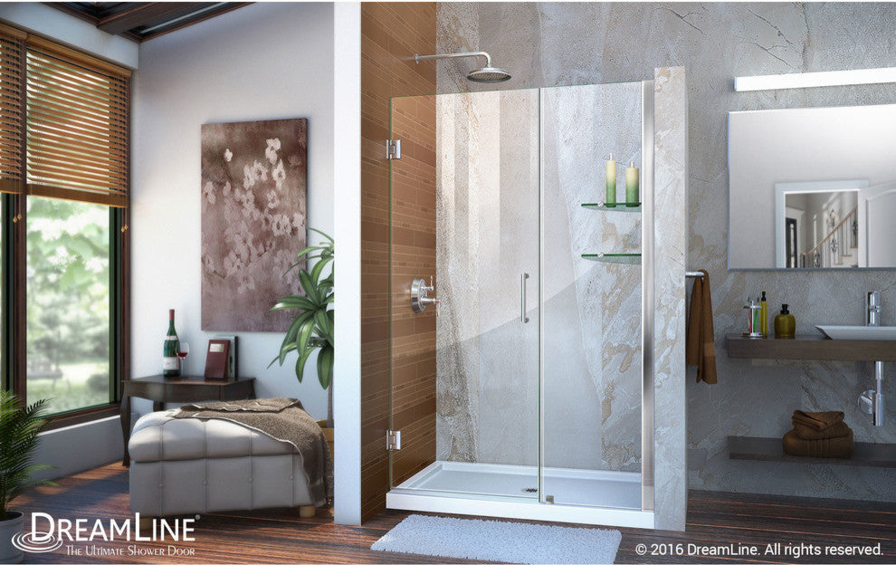 DreamLine Unidoor Frameless Hinged Shower Door, Chrome, 45" to 46"