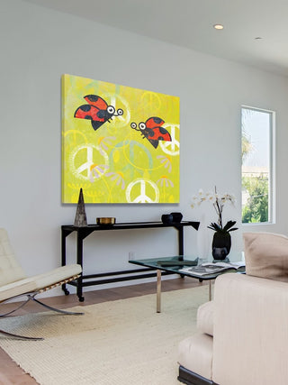"Peace Sign Ladybugs III" Painting Print on Wrapped Canvas