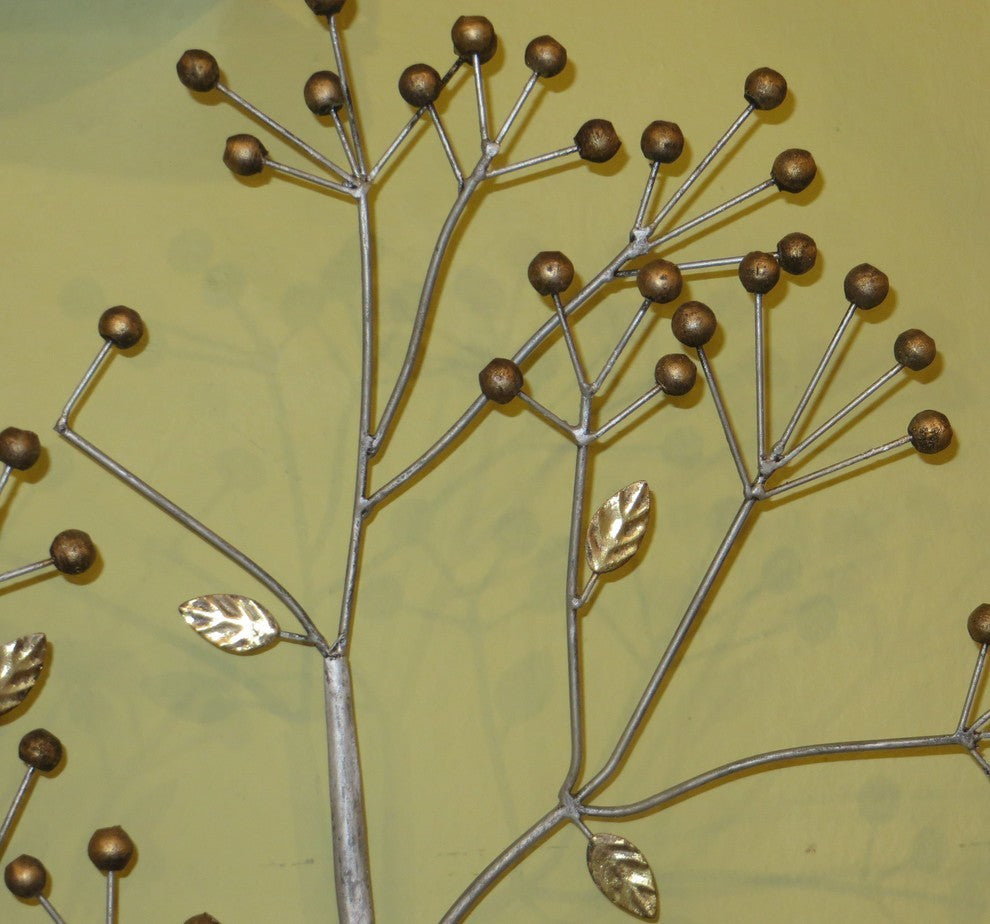 Contemporary Flower Branch Wall Art, Modern Silver Metal