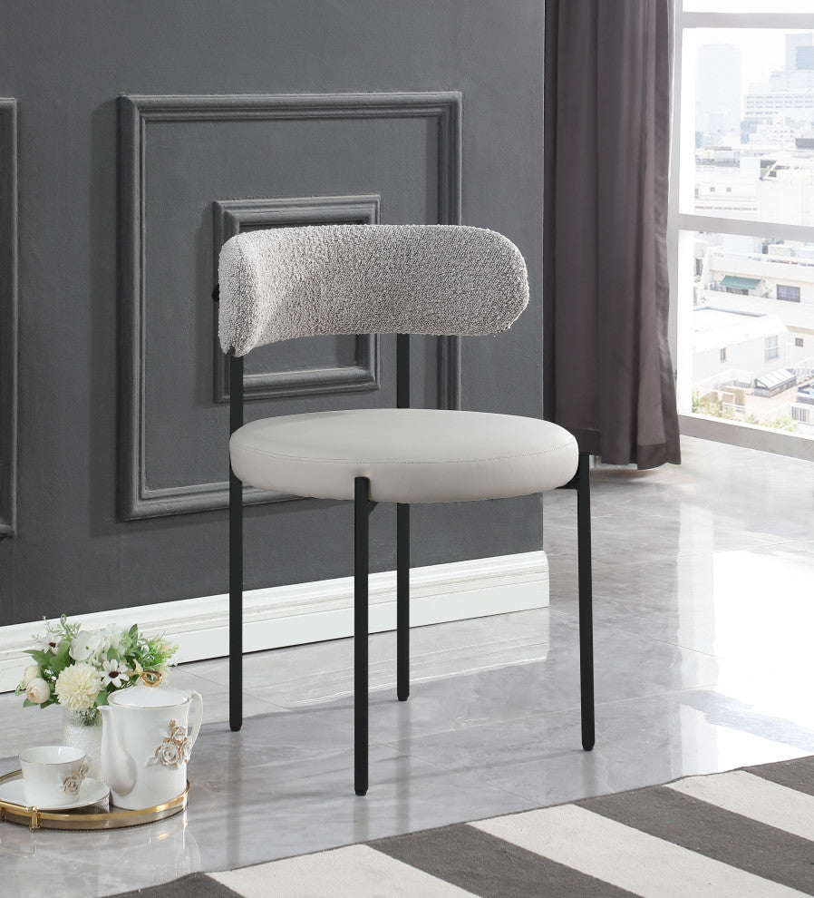 Beacon Dining Chair, Set of 2, Taupe, Vegan Leather and Boucle Fabric, Matte Black Finish