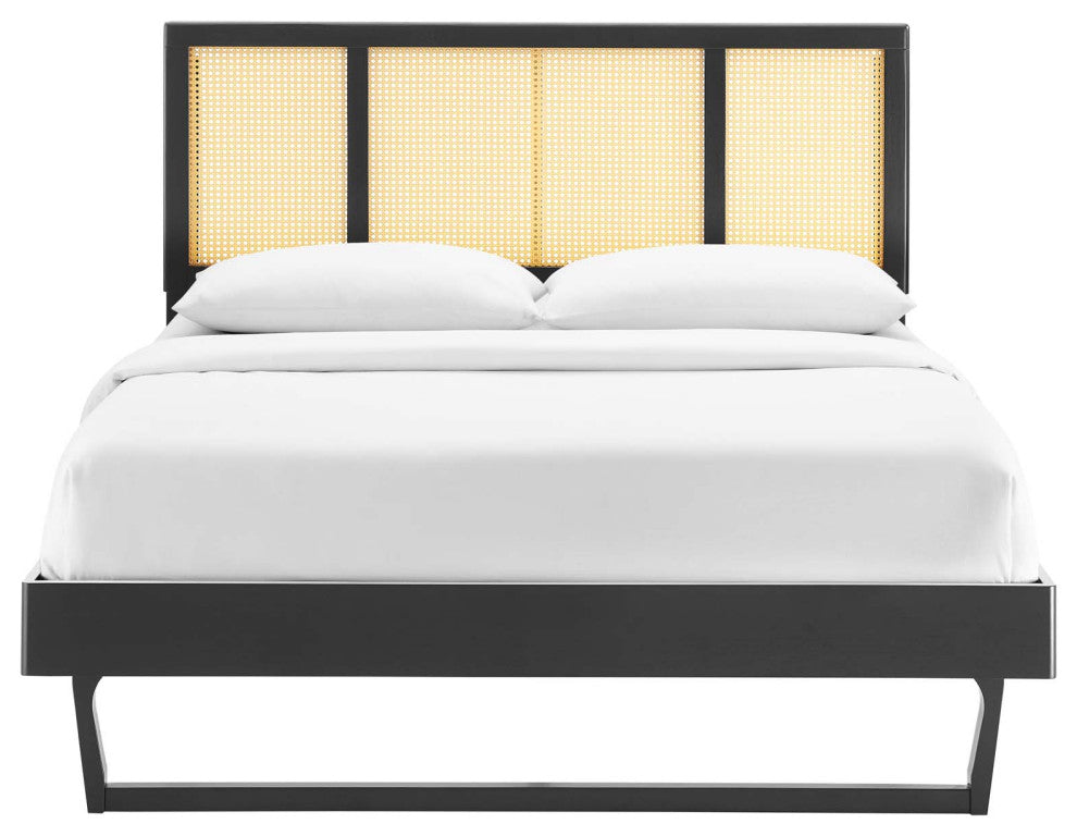 Kelsea Cane and Wood King Platform Bed With Angular Legs Black