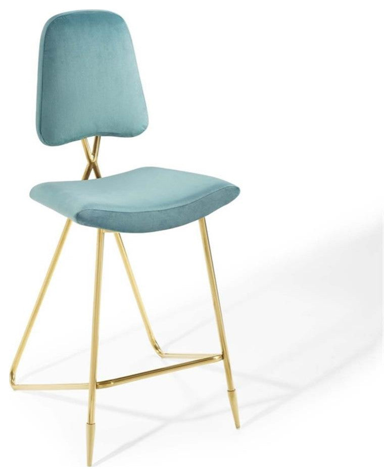 Ponder Bar Stool Performance Velvet Set of 2-Sea Blue