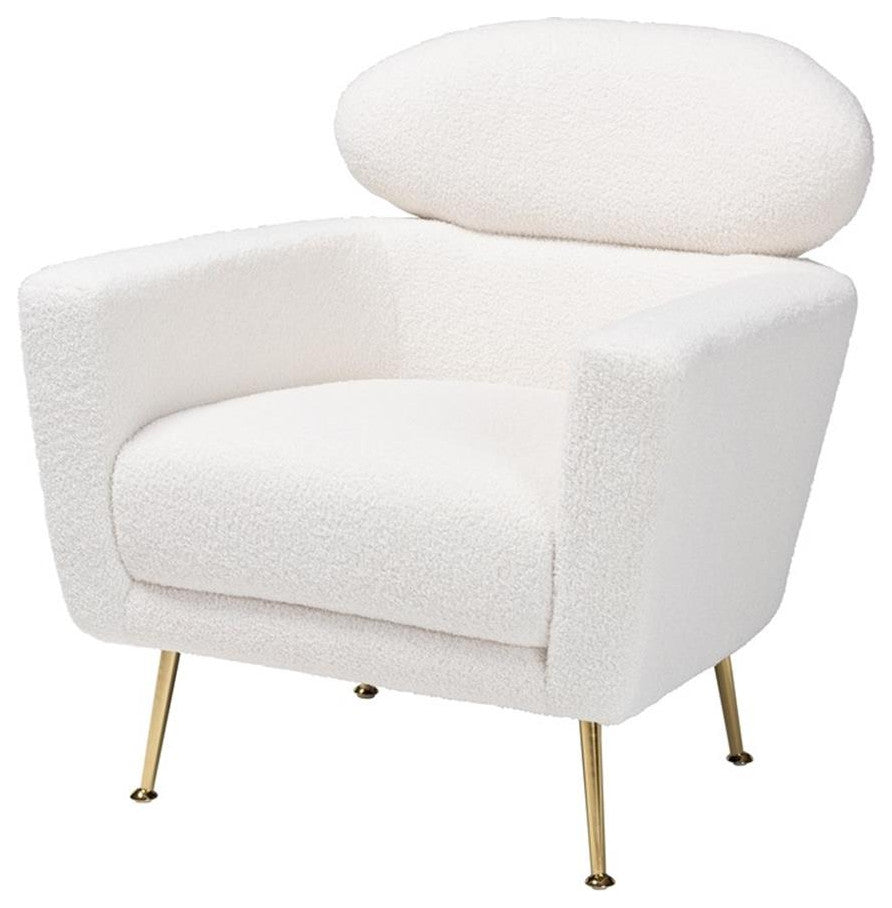 Fantasia and Contemporary Ivory Boucle Upholstered and Gold Metal Armchair