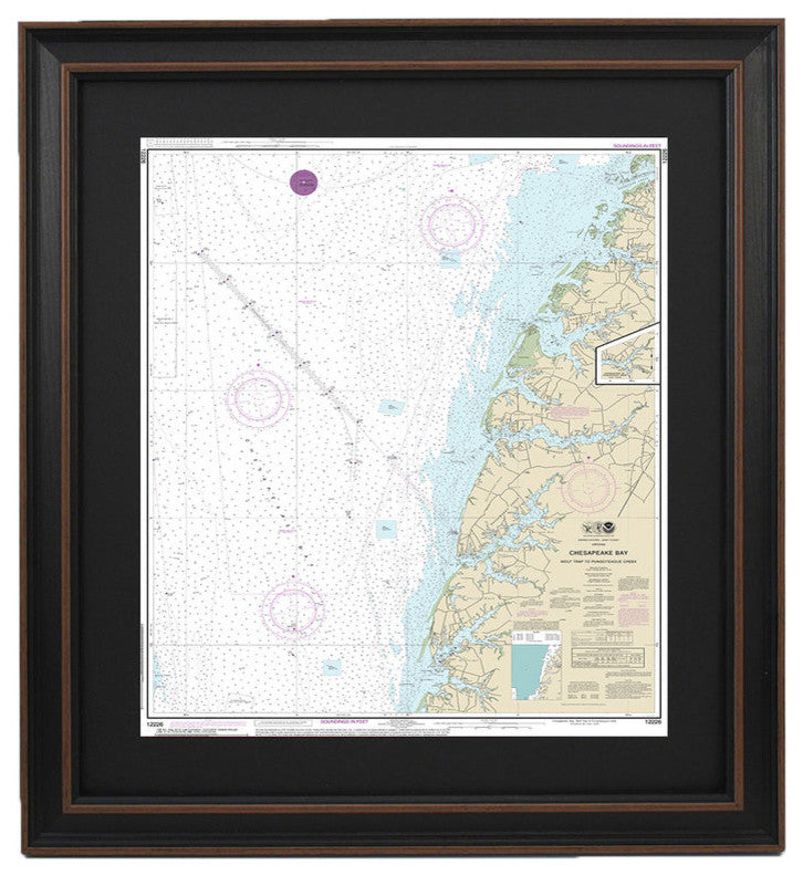 Framed Nautical Chart; Chesapeake Bay, Wolf Trap to Pungoteague Creek