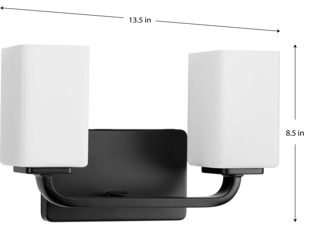 Cowan Collection 13-1/2" 2-Light Matte Black Etched Glass Bath Vanity Light