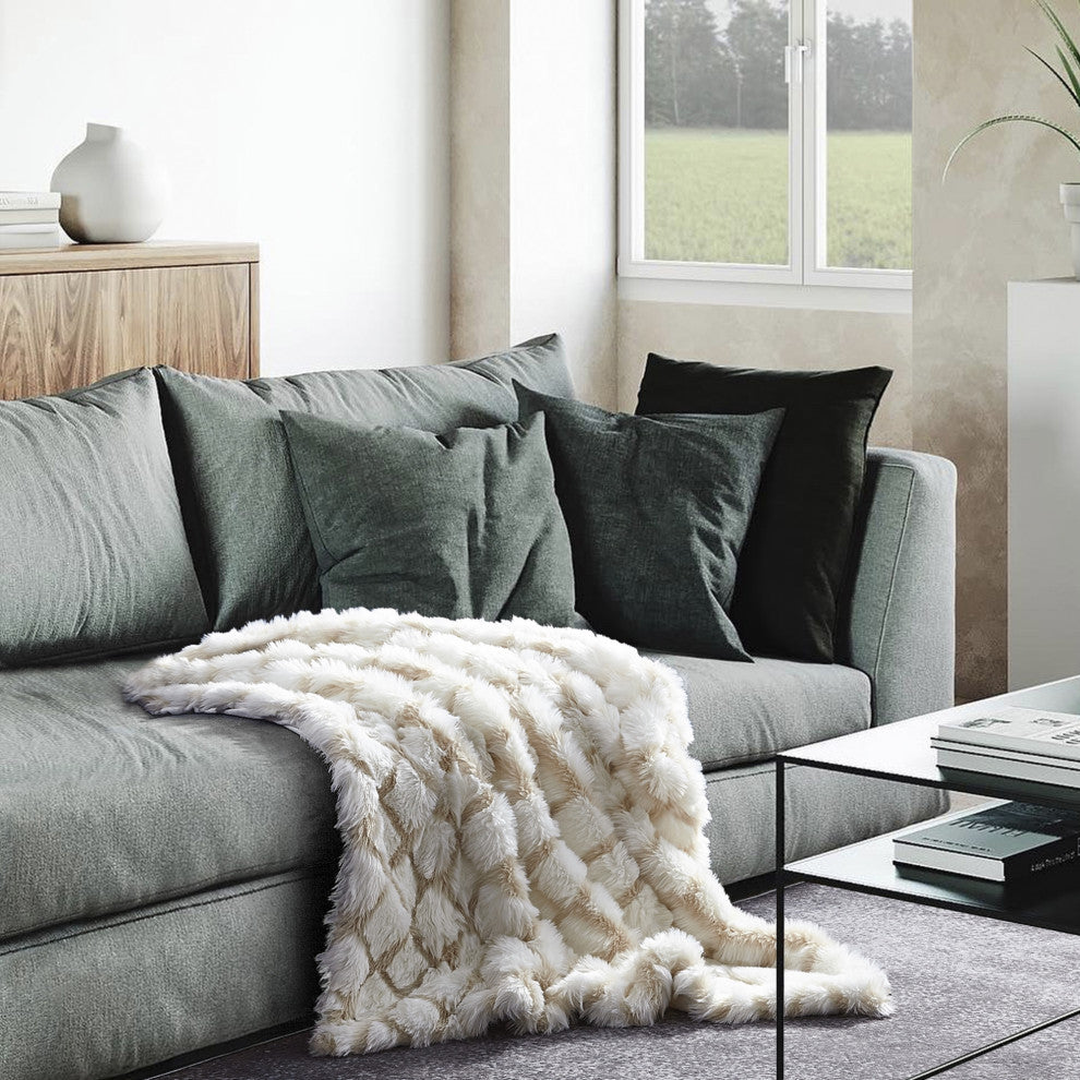 Inspired Home Cambree Throw Luxuriously Soft, Acrylic 50"x60", Beige
