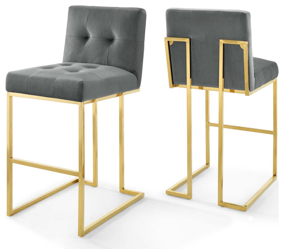 Privy Gold Stainless Steel Performance Velvet Bar Stool Set of 2 - Gold Charcoal