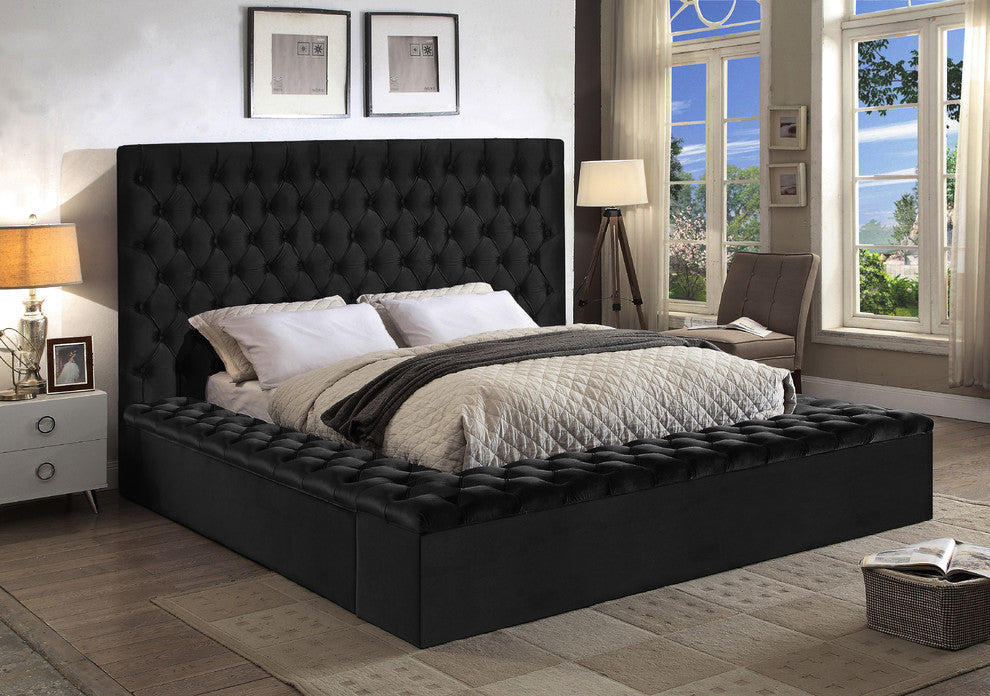 Bliss Velvet Upholstered  Bed, Black, King