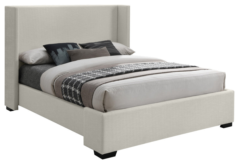 Oxford Linen Textured Fabric Upholstered Bed, Beige, Queen