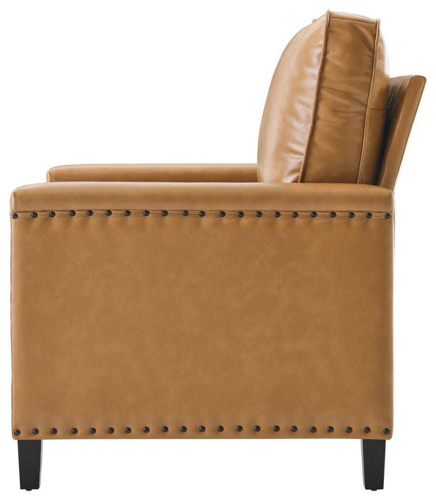 Armchair Accent Chair, Faux Vegan Leather, Tan, Modern, Lounge Hospitality