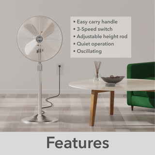 Hunter Classic Brushed Nickel 4-Blade Oscillating 3-speed Standing Fan