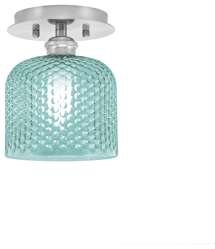 Edge 1 Light Semi-Flush, Brushed Nickel Finish, 6" Turquoise Textured Glass
