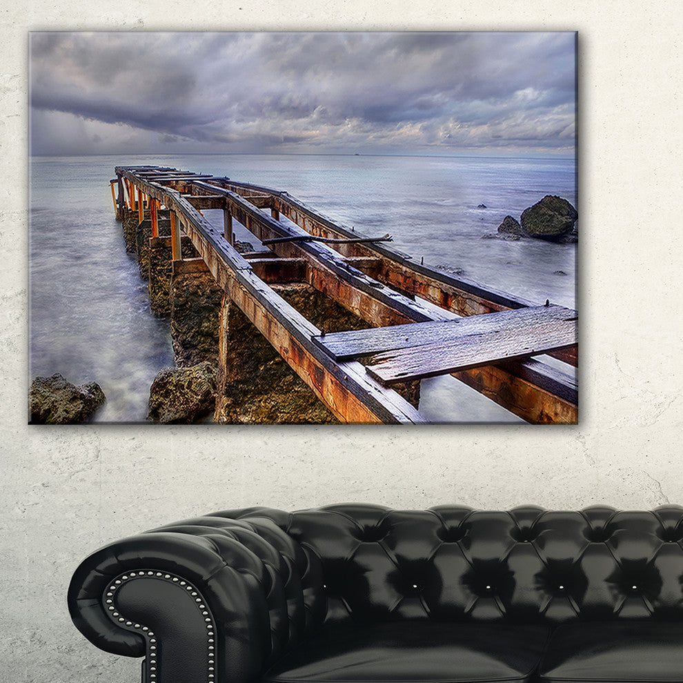 "Old Rusty Pier in Cloudy Day" Seashore Photo Wall Art, 40"x20"