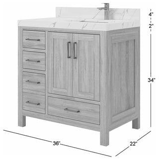Malibu Teak 36" Right Offset Bath Vanity in Dark Natural 2" White Quartz