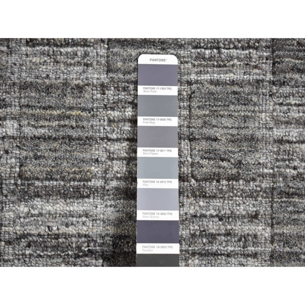 Dim Gray Hand Loomed Modern Checkers Design 100% Wool Rug, 2'x2'
