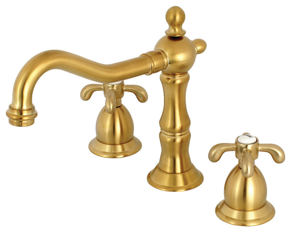 Kingston Brass Widespread Bathroom Faucet With Brass Pop-Up, Brushed Brass