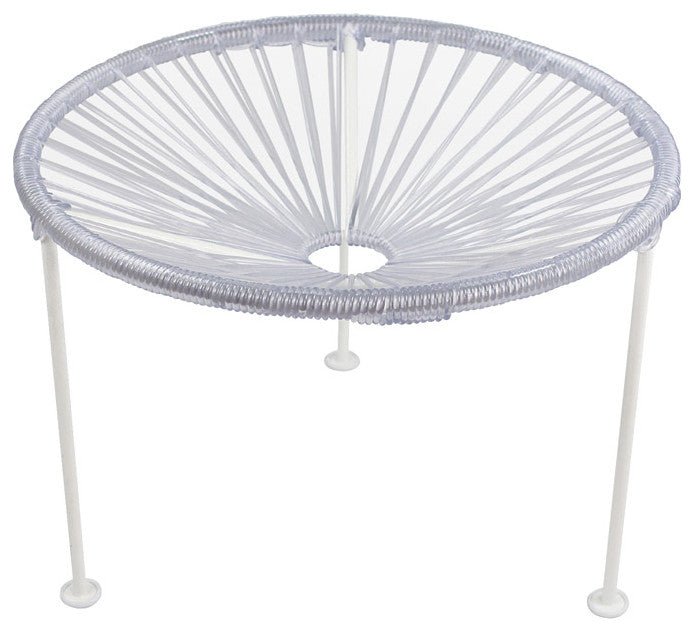 Zicatela Indoor/Outdoor Handmade Side Table, Clear Weave, White Frame