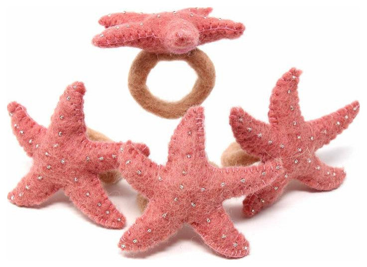 Felt Starfish Napkin Rings, Set of 4, Light Rose