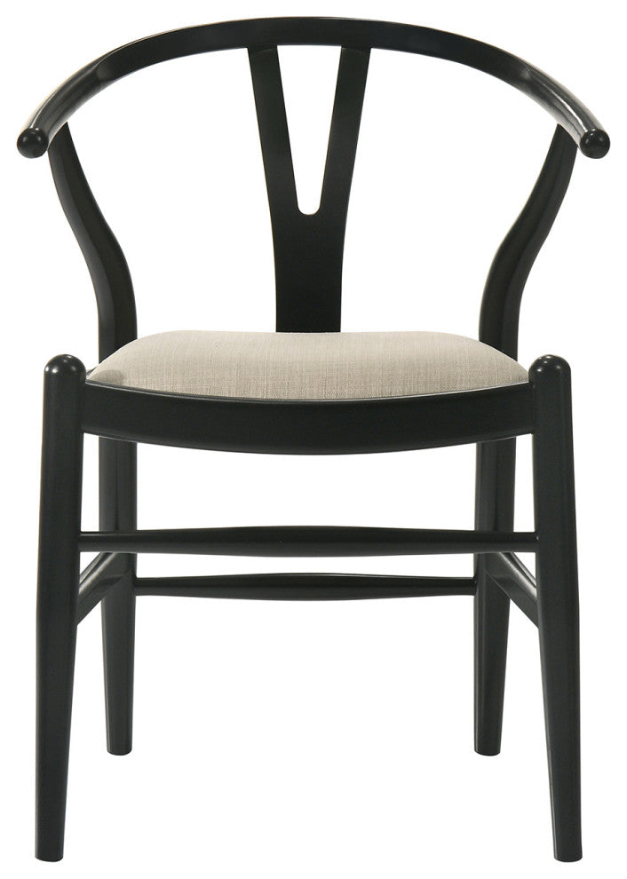 Set of 2 Upholstered Dining Side Chairs, Black and Beige
