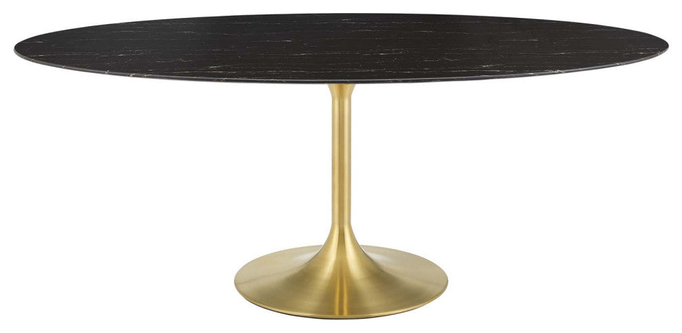 Dining Table, Oval, Artificial Marble, Metal, Gold Black, Cafe Bistro Restaurant