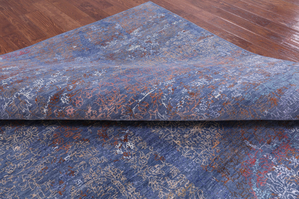 8' 10" X 12' 6" Wool and Silk Modern Hand Knotted Rug Q8704