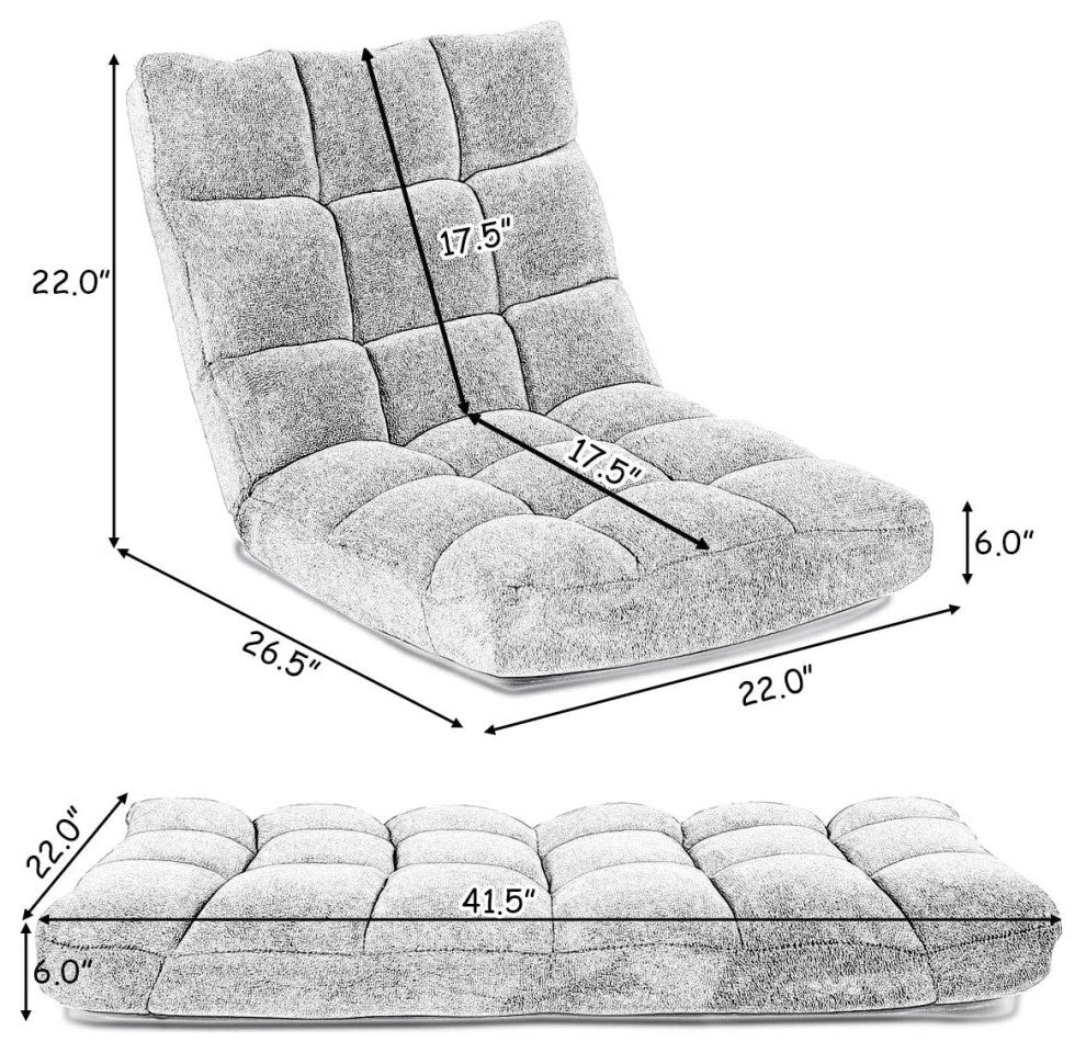 Floor Folding Gaming Sofa Chair Lounger Folding Adjustable 14-Position, Black