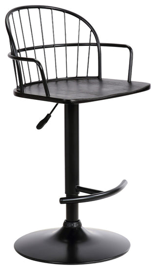 Edward Adjustable Wood and Metal Barstool, Black