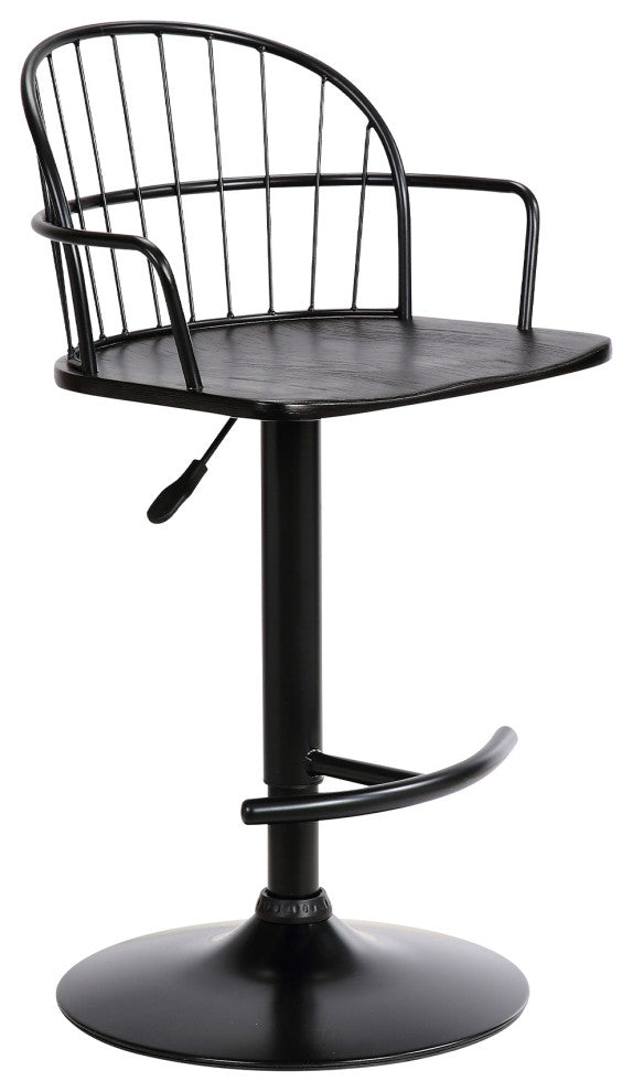Edward Adjustable Wood and Metal Barstool, Black