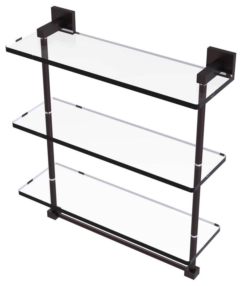 Montero 16" Triple Tiered Glass Shelf with towel bar, Antique Bronze