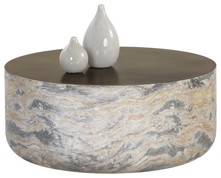 Diaz Coffee Table, Marble Look, Antique Brass