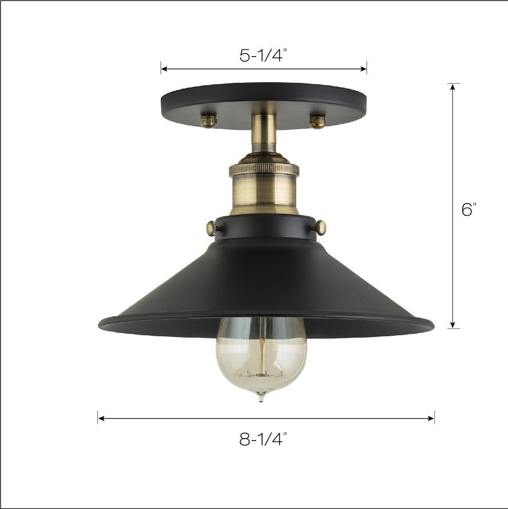 Andante Industrial Semi Flushmount Ceiling Lamp, Antique Brass