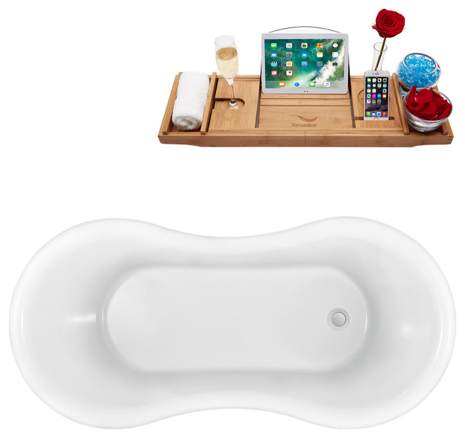 62" Streamline N1021WH-IN-WH Clawfoot Tub and Tray With Internal Drain