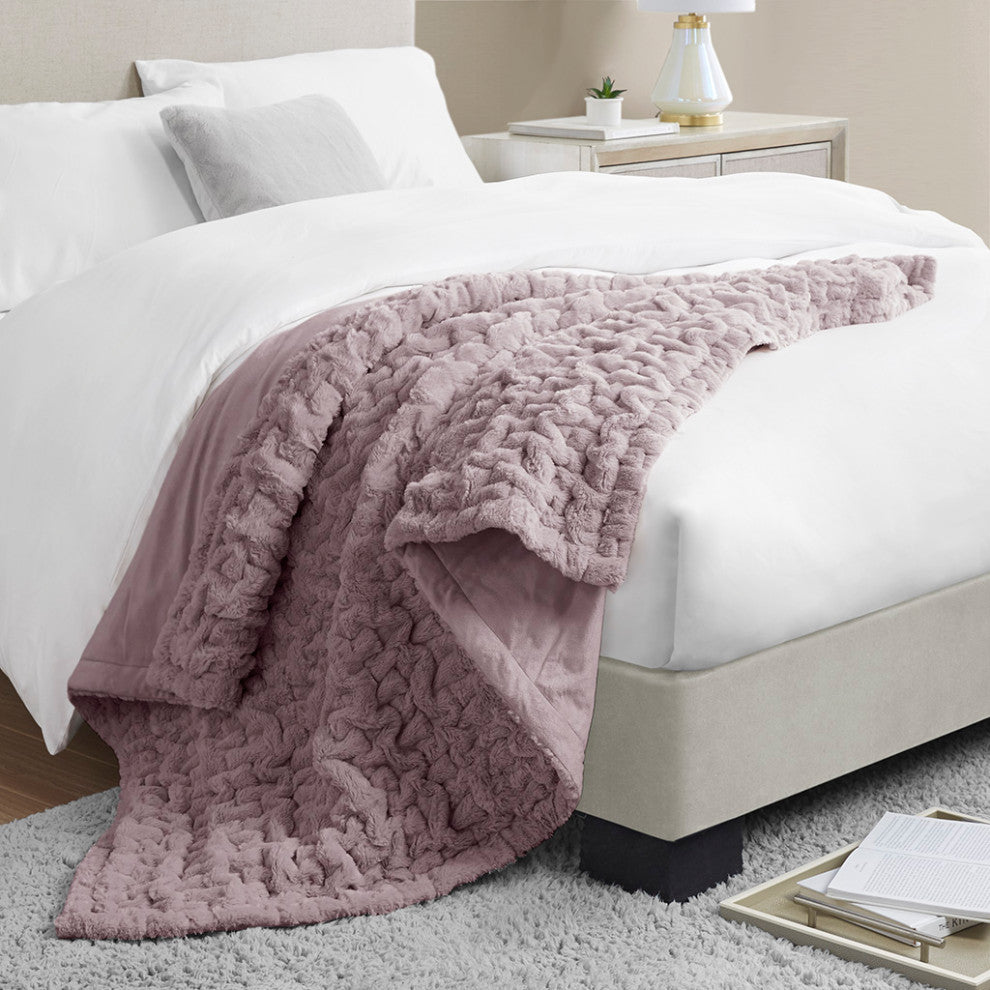 Madison Park Ruched Fur Throw, Lavender