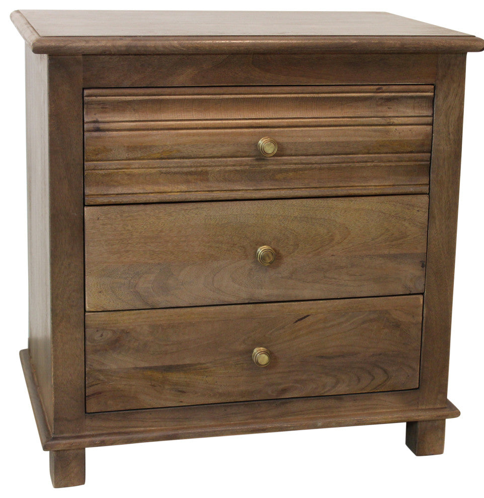 Corvin 3-Drawer Solid Wood Nightstand With Metal Glides, Antique Brown