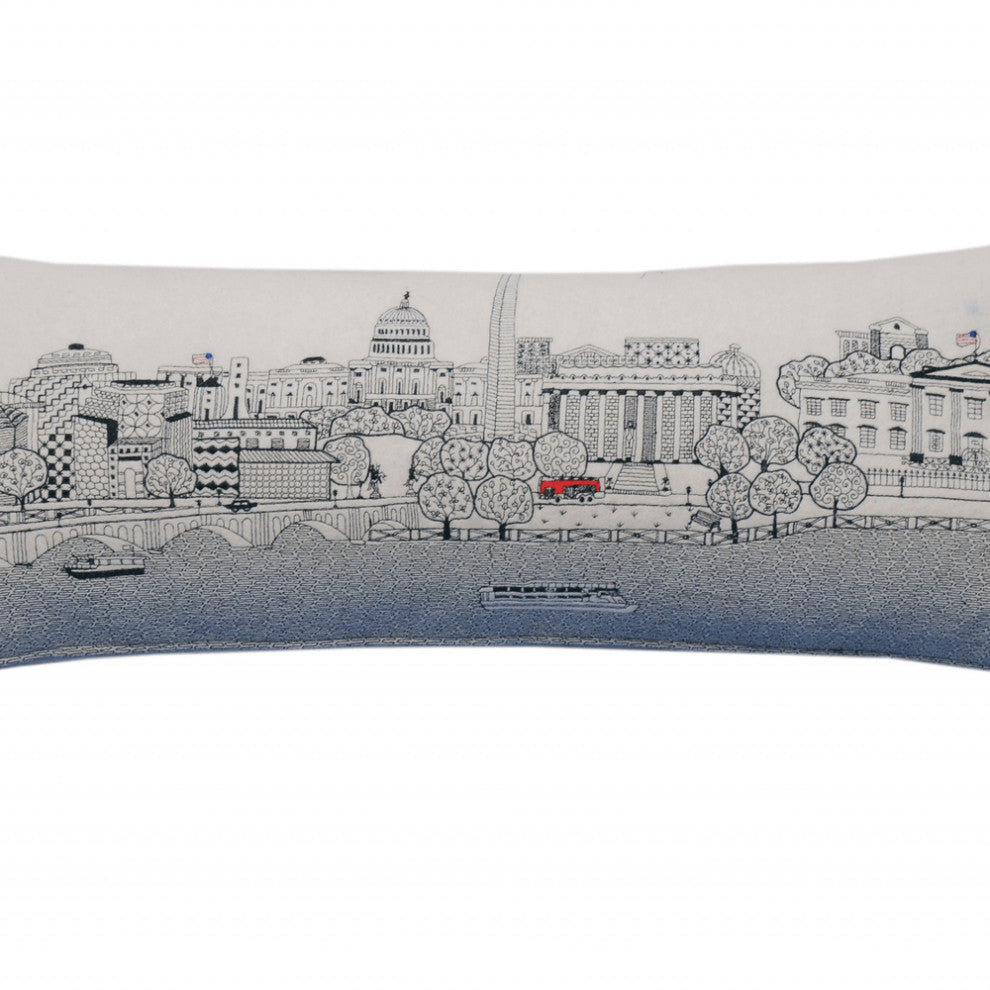 35" White Washington DC Daylight Skyline Lumbar Decorative Pillow