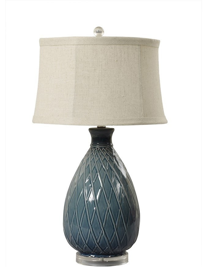 27.5" Basket Weave Ceramic & Acrylic Table Lamp, Midnight Blue