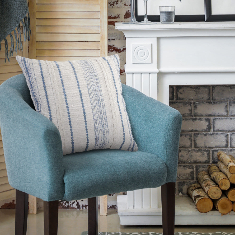 Blue Textured and Striped Throw Pillow